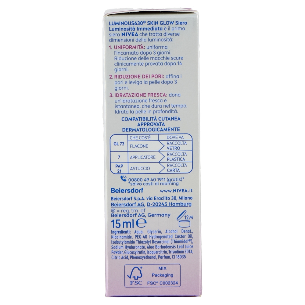 Nivea Luminous630 Skin Glow Siero Luminosità Immediata 15 ml